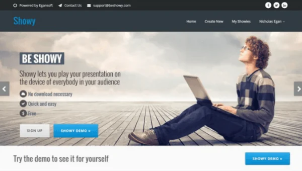 The original Showy presentation app’s homepage